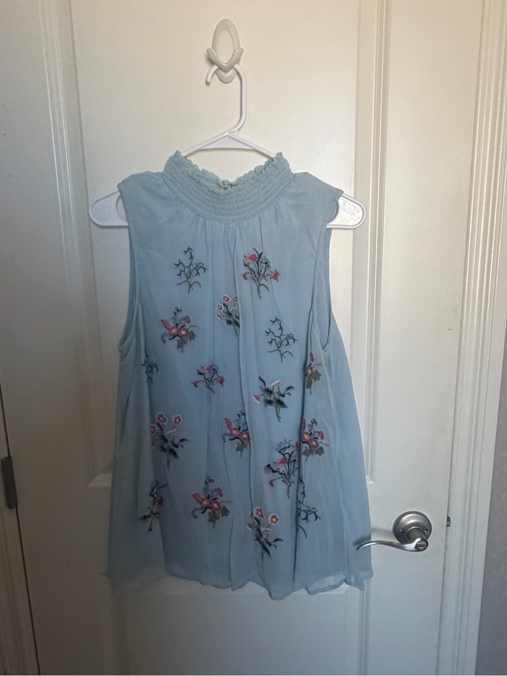 Sundance Light Blue Sleeveless Embroidered Floral Camisole